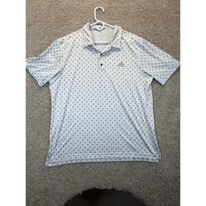 Adidas Golf Mens XL White Navy Blue All Over Logo Print Performance Polo Shirt